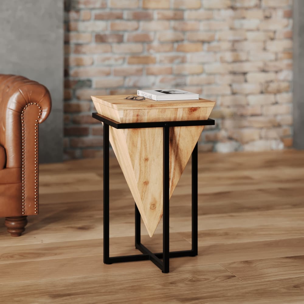 Grande sellette en bois d'acacia et métal