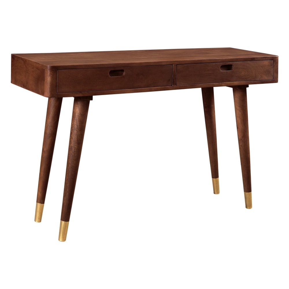 Consola de madera maciza con 2 cajones y detalles dorados