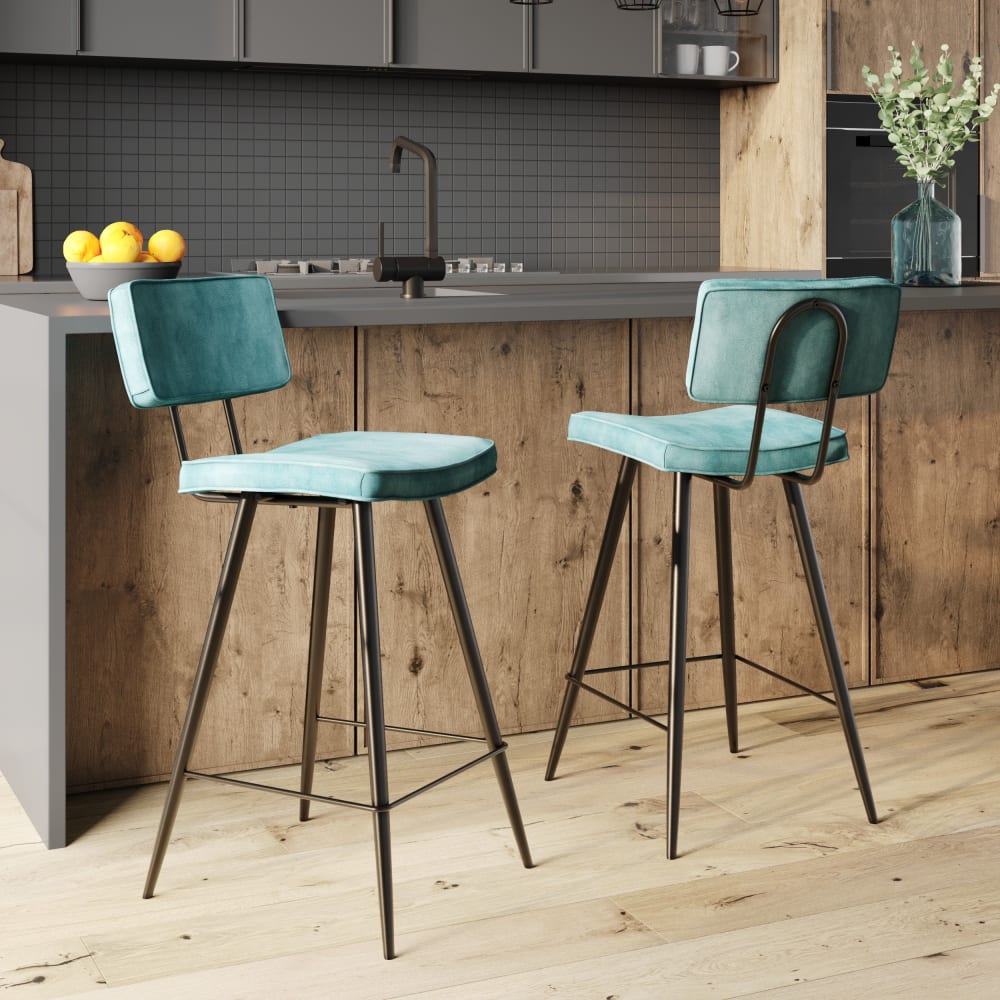 Set de 2 taburetes para isla de cocina de sintético azul 66 cm - Maisons du Monde