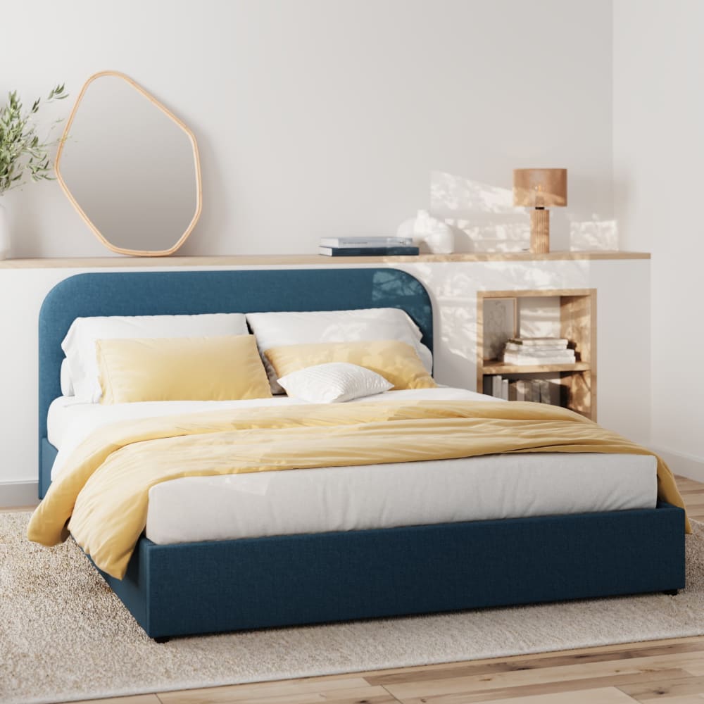 Doppelbett mit Stauraum 160x200 cm aus blauer Stoff - Maisons Du