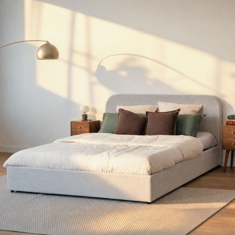 Doppelbett mit Stauraum 160x200 cm in grau/beige Stoff - Maisons