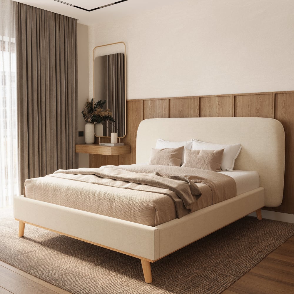 Letto matrimoniale 160x200 cm in tessuto grigio/beige - Maison
