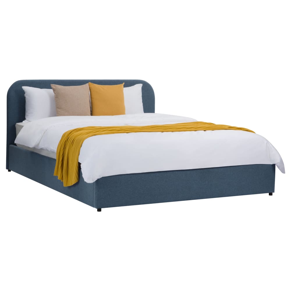 Letto matrimoniale con contenitore 140x190 cm in tessuto blu - Tessuto