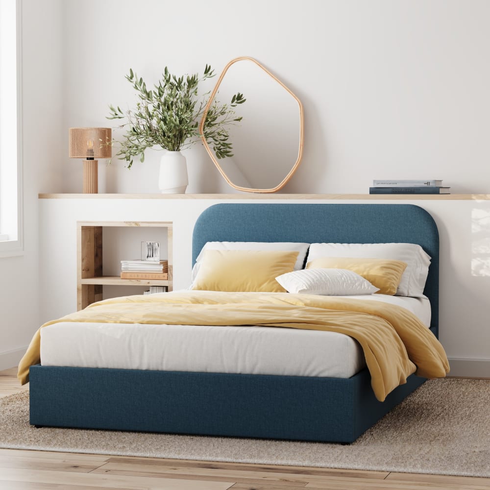 Doppelbett mit Stauraum 140x190 cm aus blauer Stoff - Maisons Du