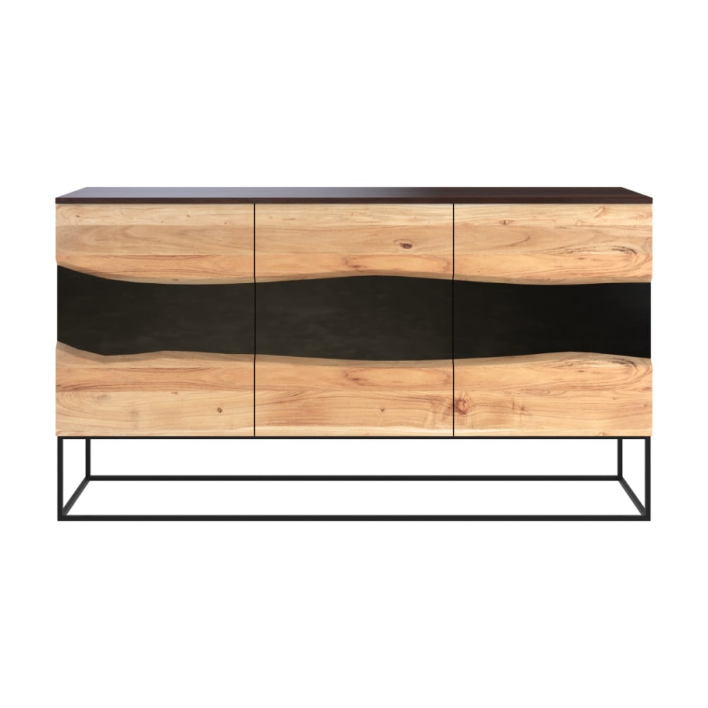 Maison Pavane Buffet mit 3 Türen aus Akazienholz und schwarzem Metall style landhaus - -