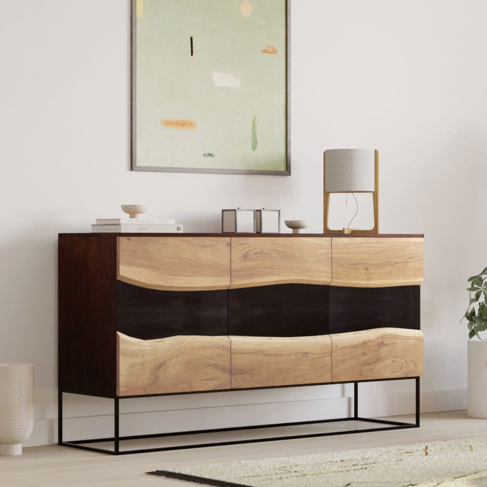 Buffet a 3 porte in legno di acacia e metallo nero - Maison