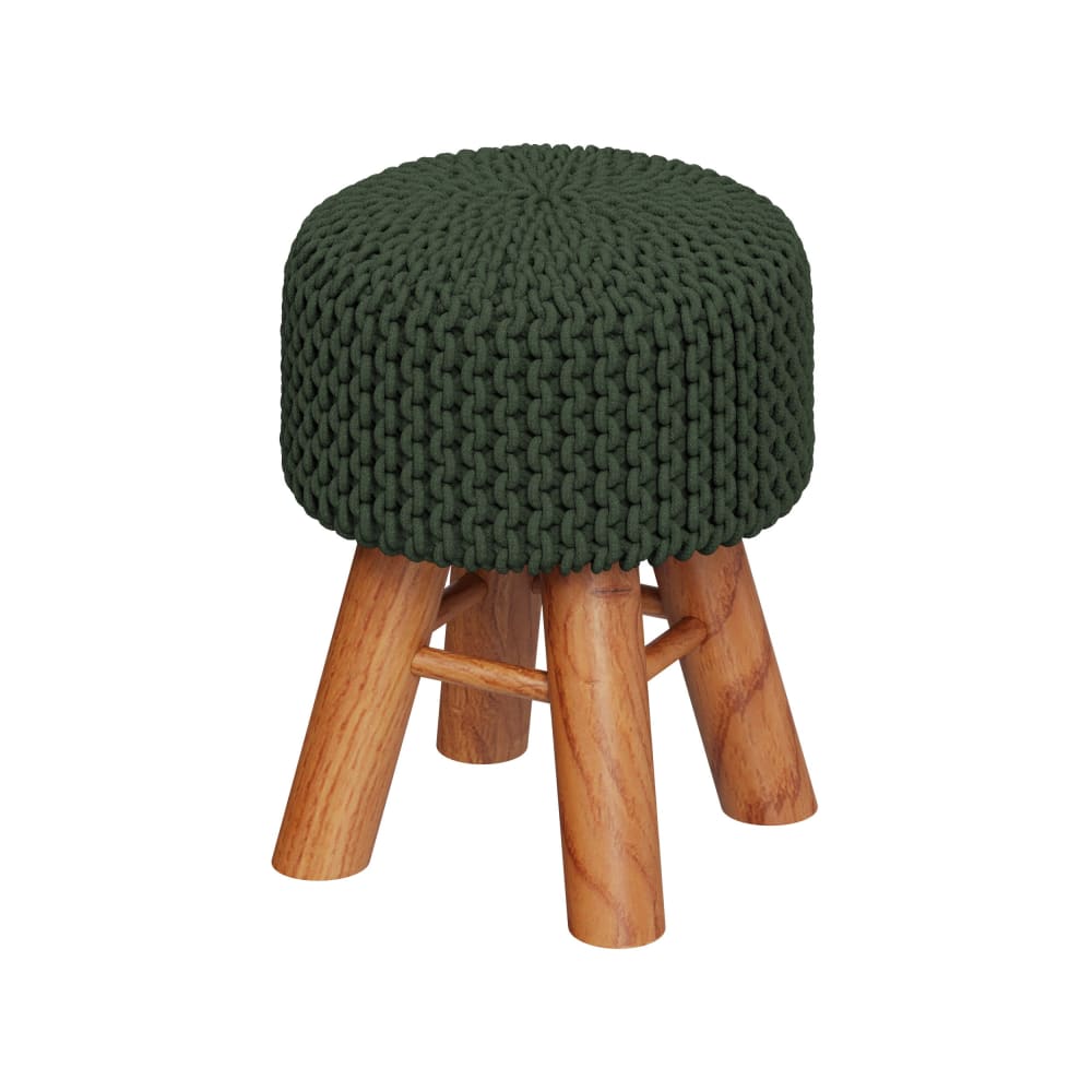 Petit tabouret tricot en coton vert kaki