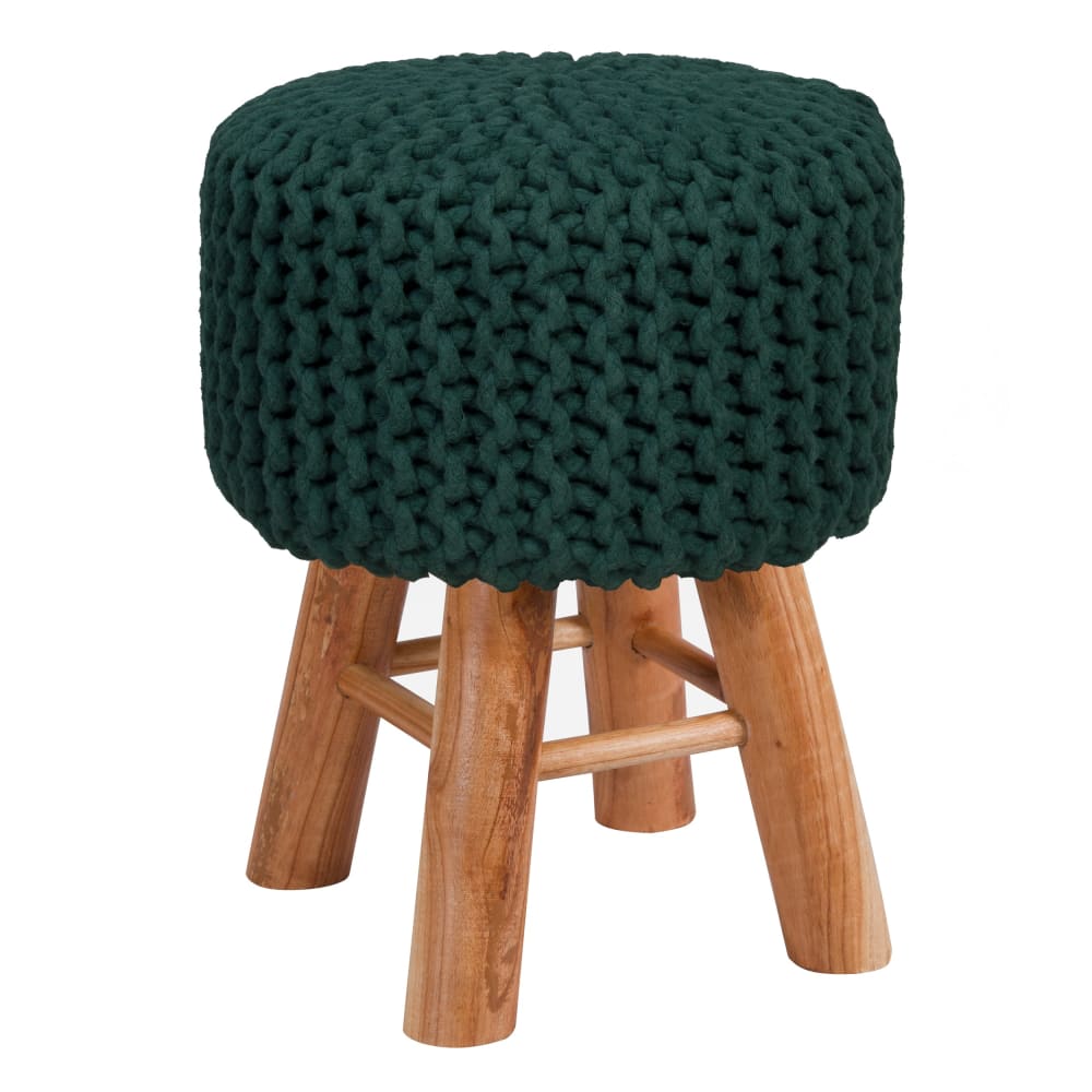 Maison Pavane Kleiner gestrickter Hocker aus Baumwolle in Tannengrün style classic chic - Stoff