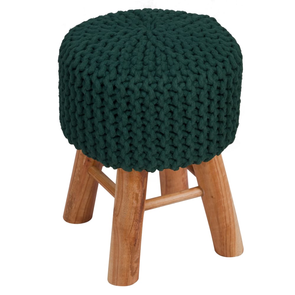 Petit tabouret tricot en coton vert sapin - Maisons du Monde