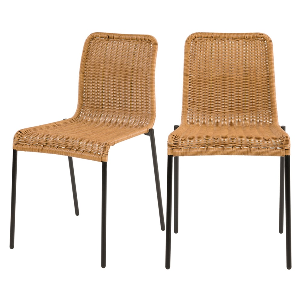 Lot de 2 chaises intérieur/extérieur en résine tressée naturelle