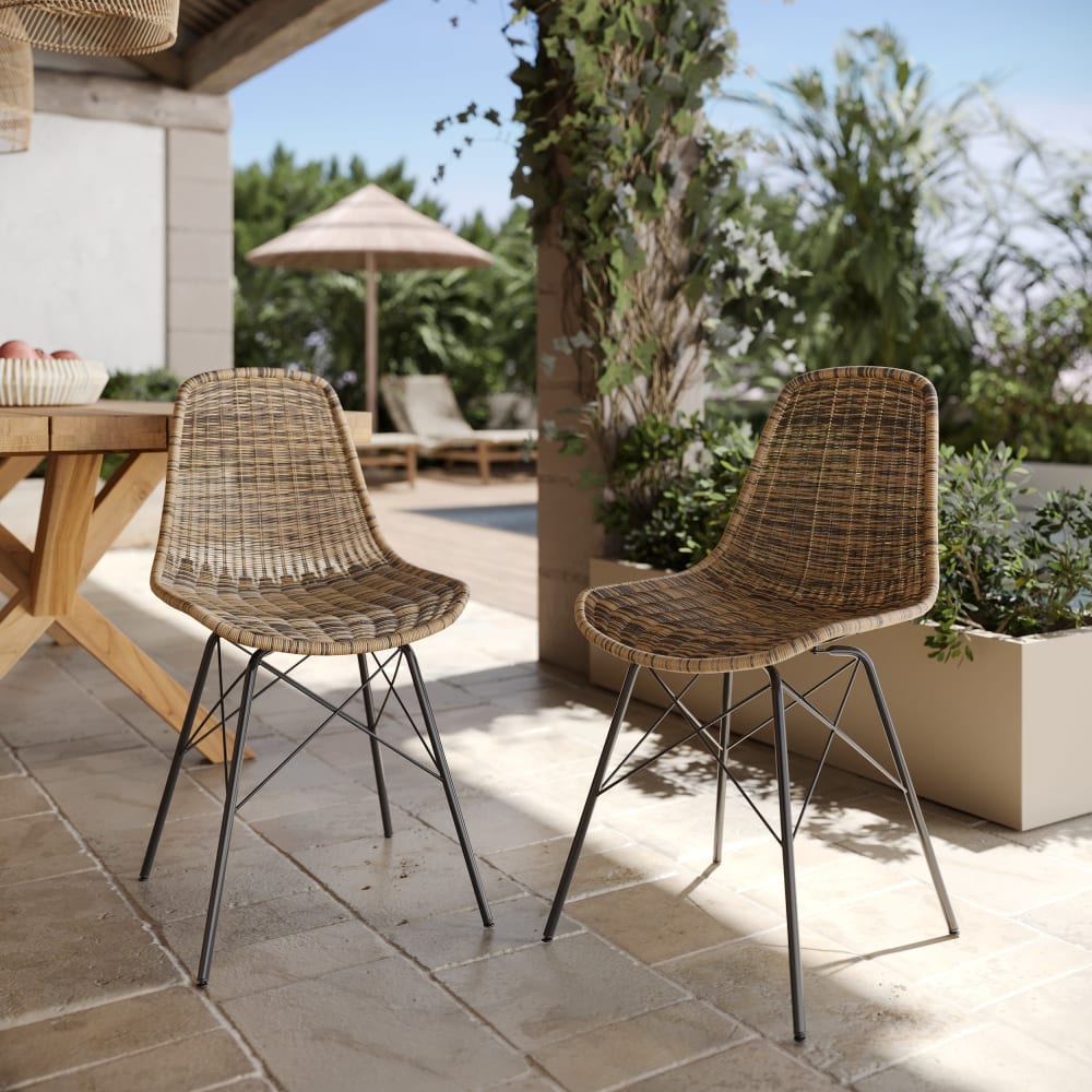Set di 2 sedie da giardino in resina intrecciata marrone - Maison