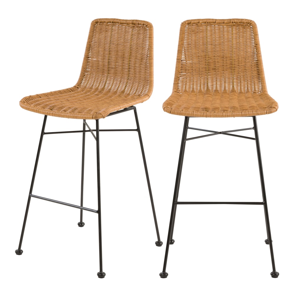 Lot de 2 chaises de bar mi-hauteur 63 cm en résine tressée marron