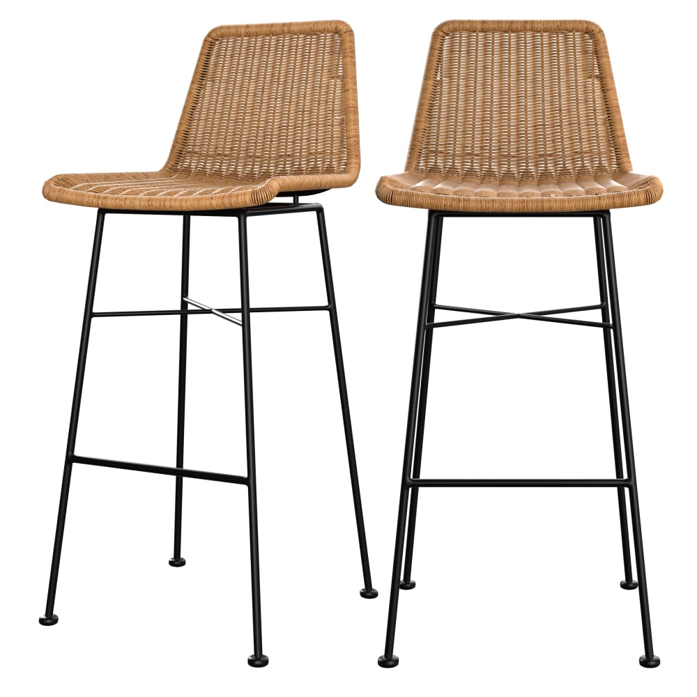 Lot de 2 chaises de bar 76 cm en résine tressée marron
