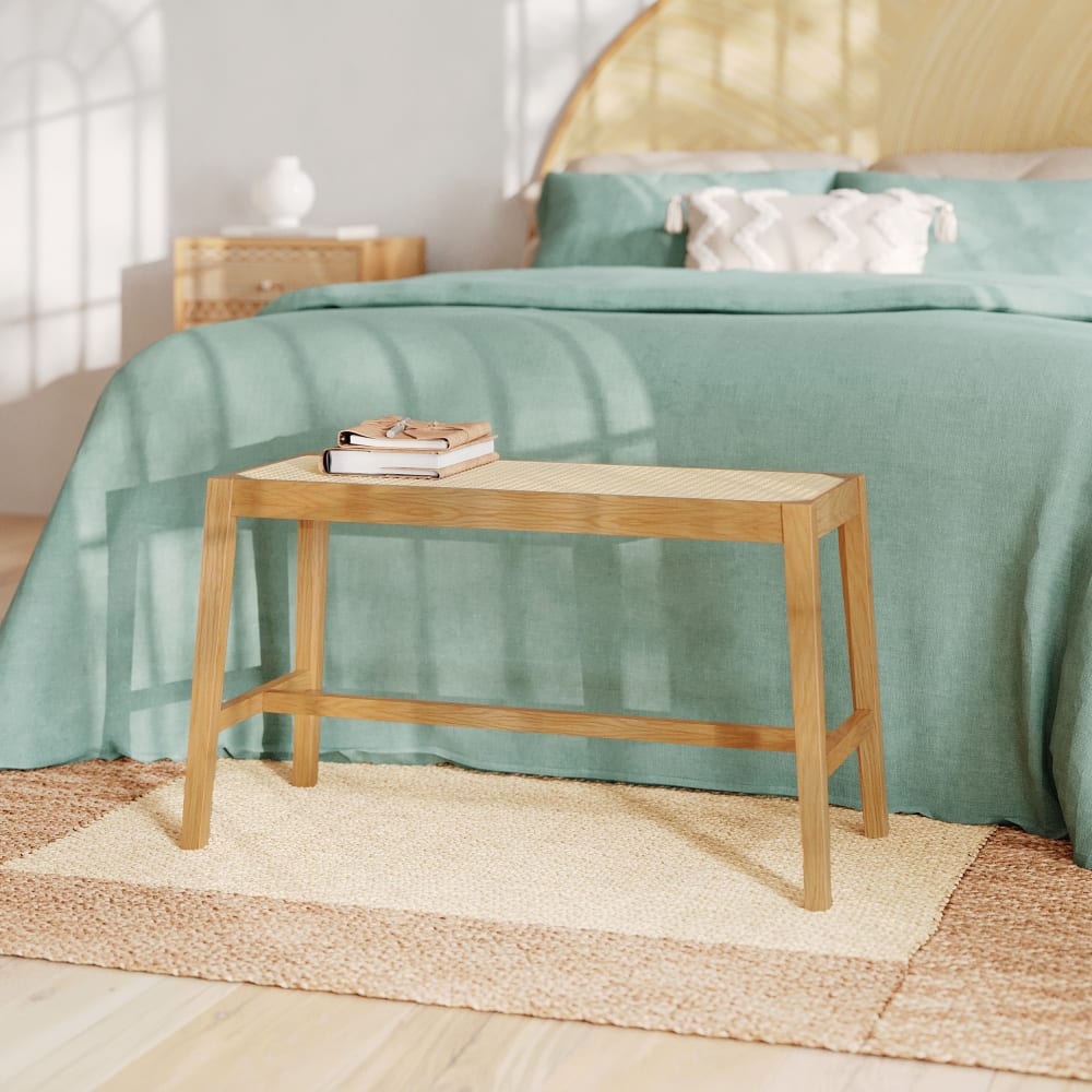 Banc 2 places en bois de chêne massif et cannage