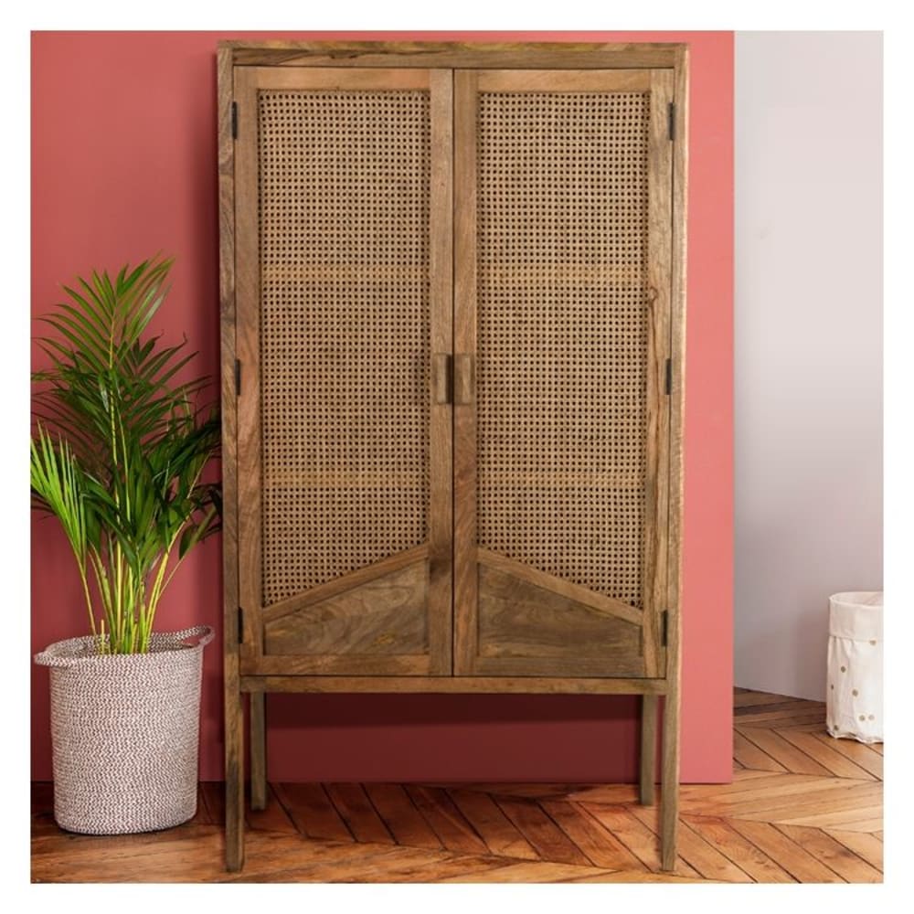 Armoire en cannage et bois 2 portes