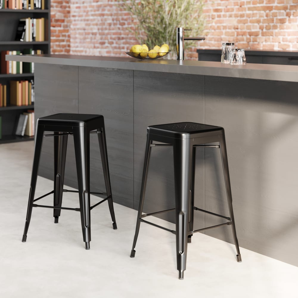 Lot de 2 tabourets pour îlot central 66 cm en métal noir mat