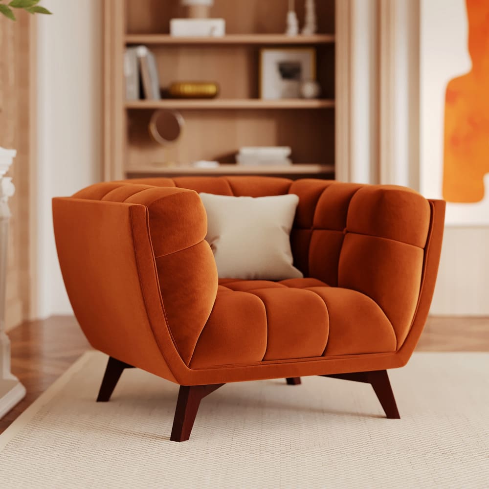 Poltrona in velluto arancio curcuma - Modello Classico chic - Velluto
