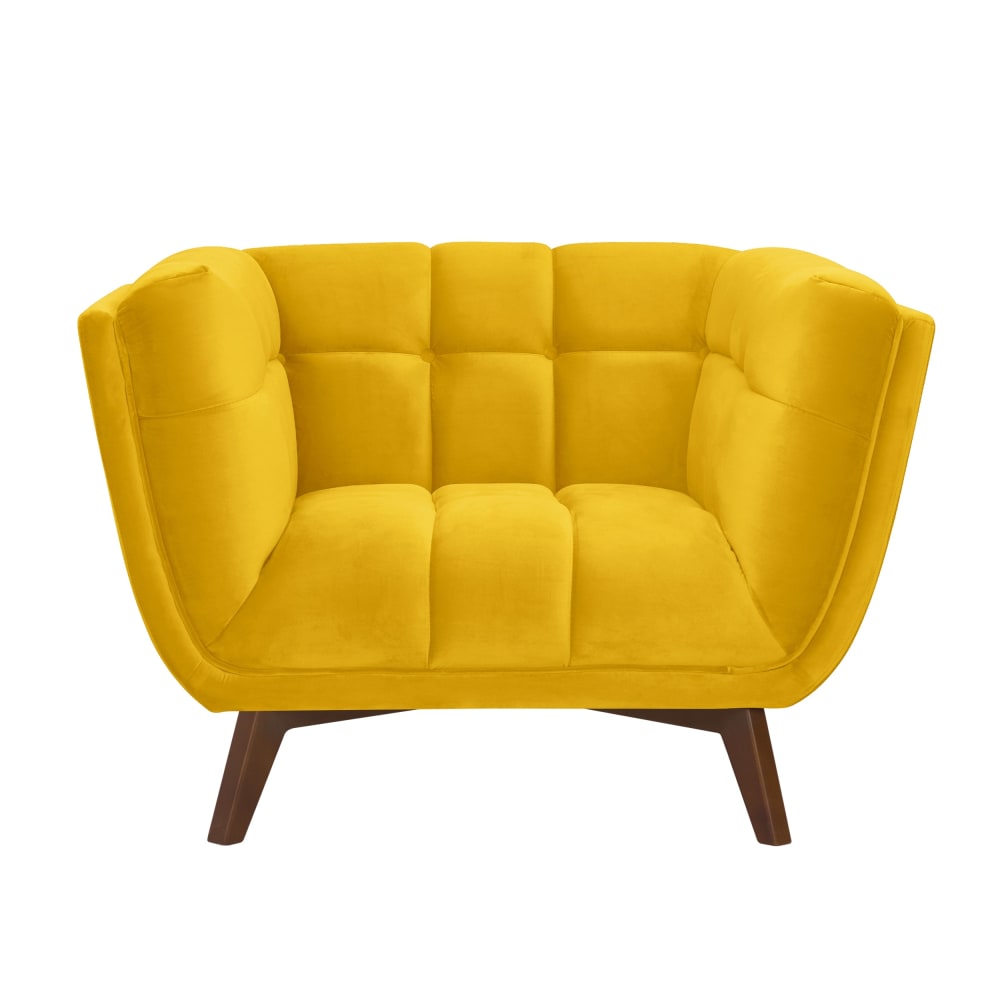 Maison Pavane Samtstuhl in Gelb mit braunen Beinen style classic chic Gelb Samt