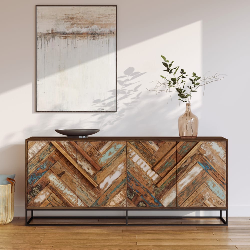 Buffet mit 4 Türen aus Akazienholz und recyceltem Holz - Maisons