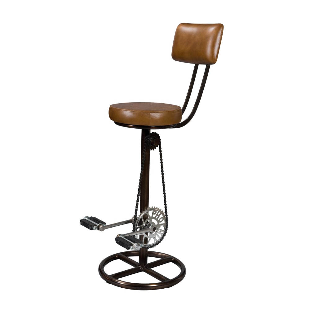 Maison Pavane Barhocker 76 cm aus Leder mit Rückenlehne style vintage Braun Leder