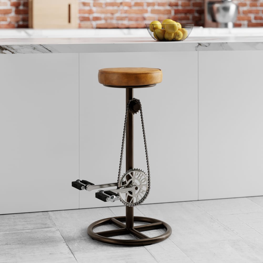 Tabouret de bar 73 cm en cuir marron - Maisons du Monde