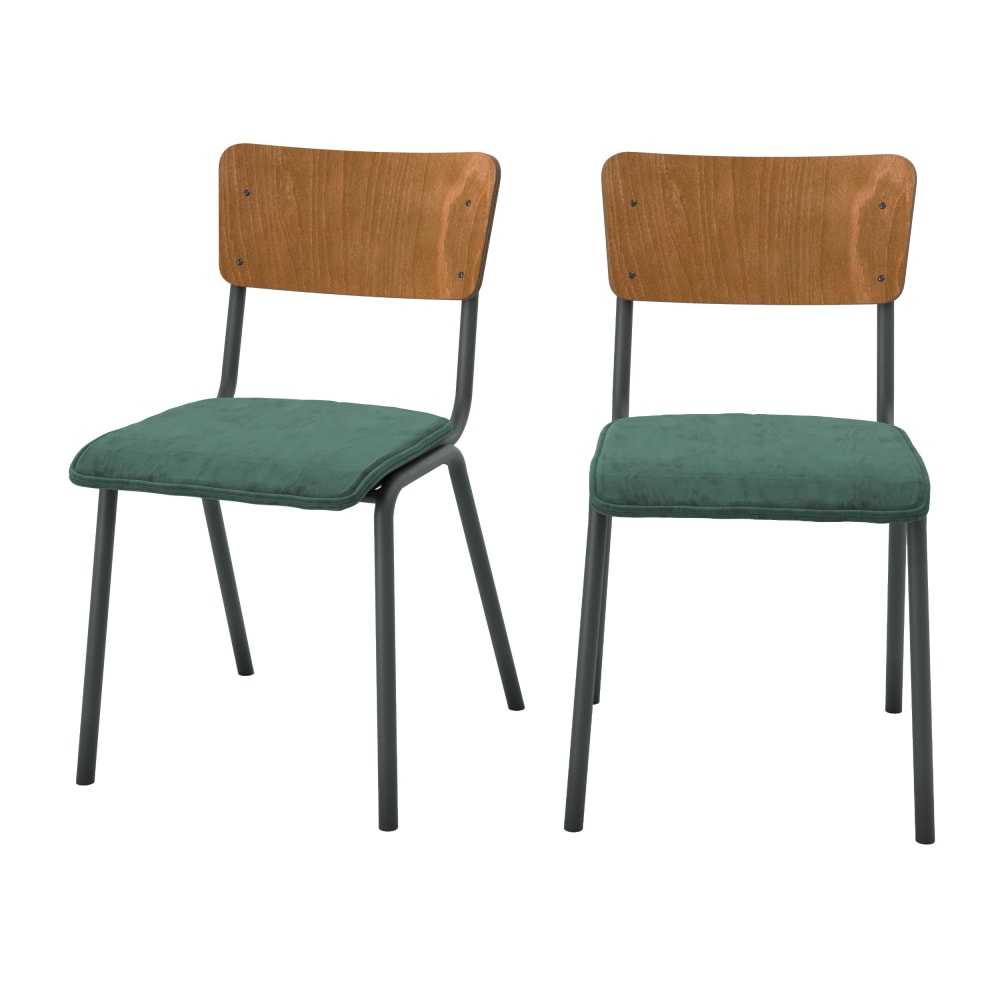 Set de 2 sillas de madera oscura y terciopelo verde