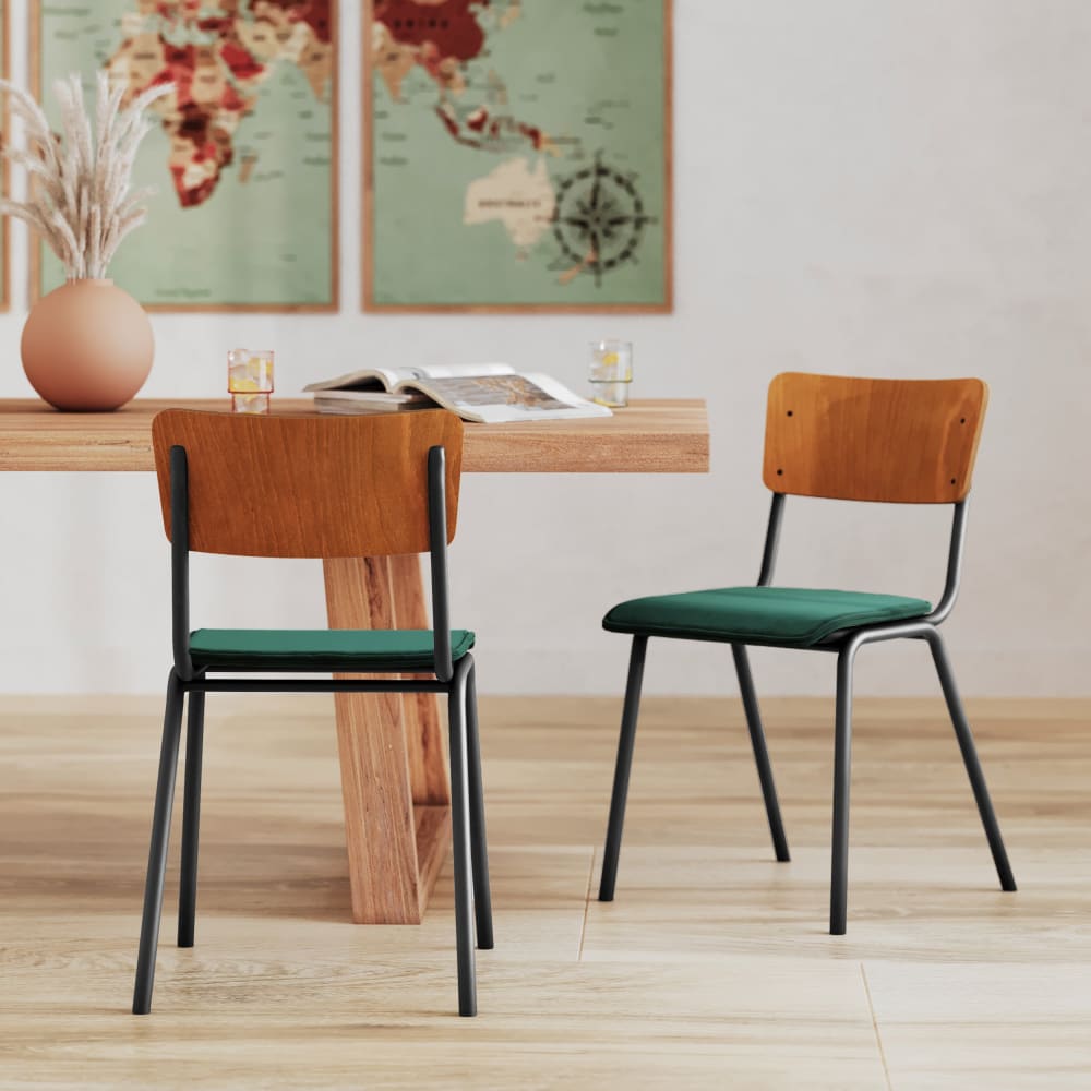 Set di 2 sedie in legno scuro e velluto verde - Maison Pavane