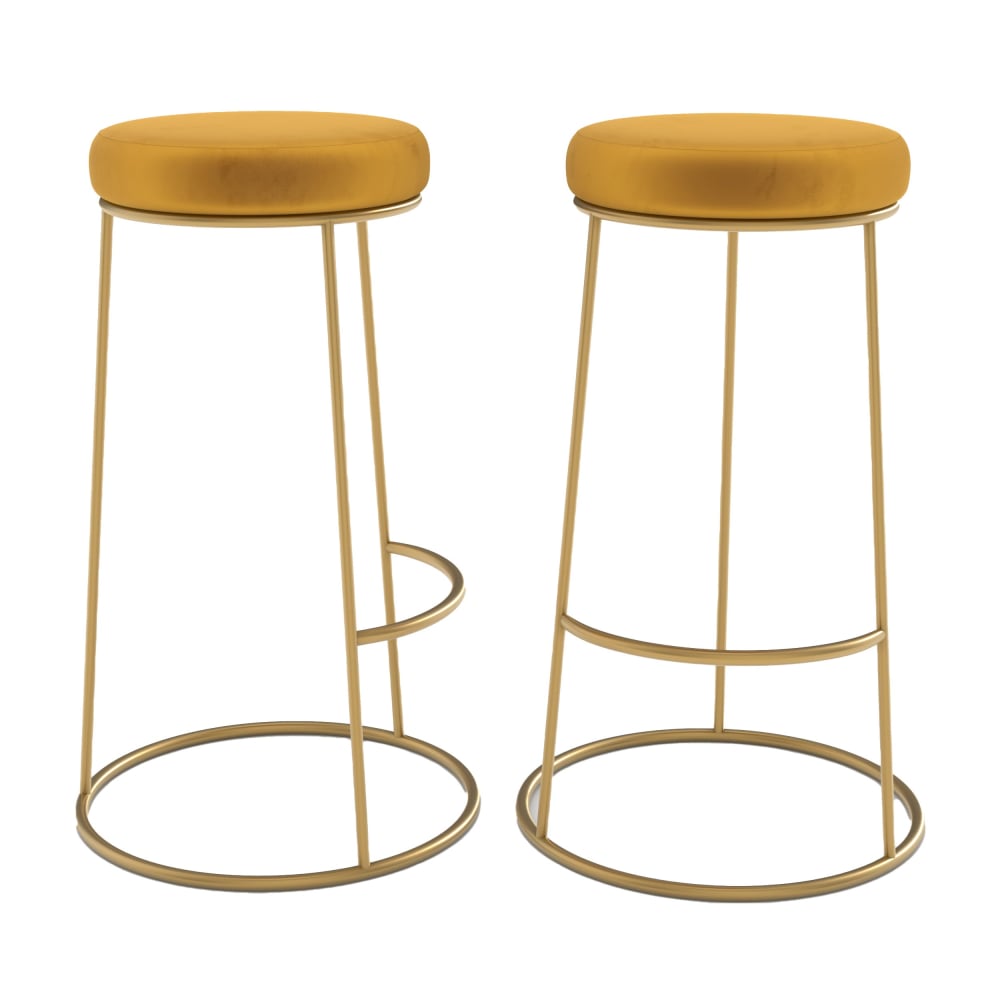 Maison Pavane Set aus 2 Barhockern 73 cm in Curryvelours style classic chic Gelb Samt