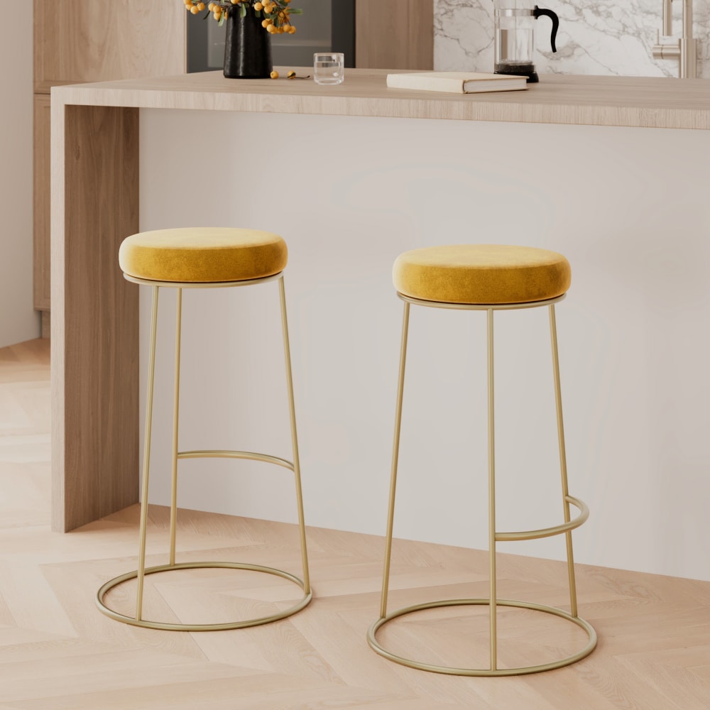 Lot de 2 tabourets de bar 73 cm en velours jaune curry - Maisons du Monde