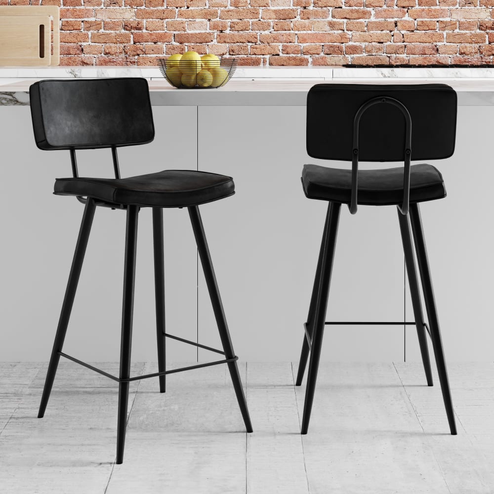 Set von 2 Mid-Höhe Barhockern 66 cm aus grauem/schwarzem