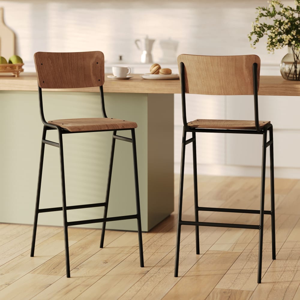 Set de 2 sillas de bar de madera 75 cm