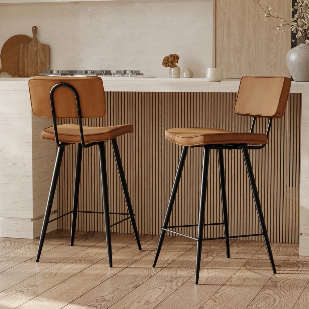 2er-Set Stühle für Kücheninsel 66 cm in synthetischem Camel-Leder