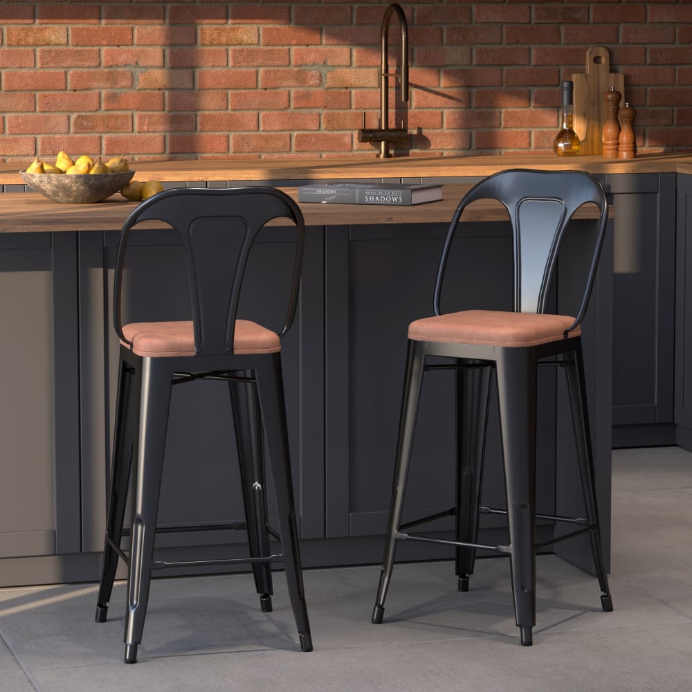 2er-Set Stühle für Kücheninsel 68 cm in Schwarz und Braun -
