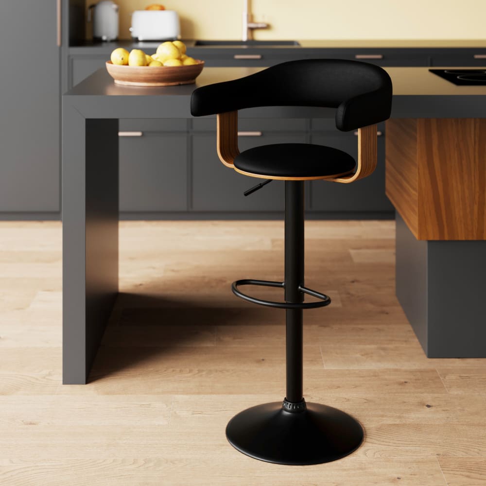 Silla de bar ajustable 62/84 cm en piel sintética negra - Maisons du Monde