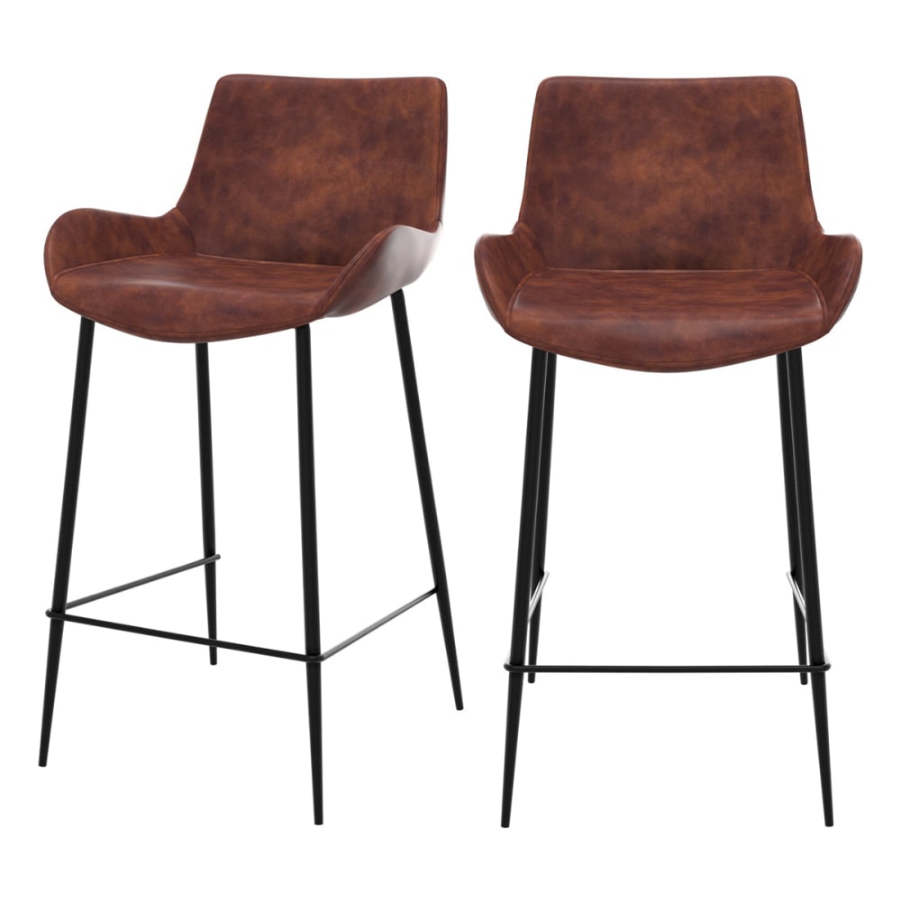 Set de 2 taburetes para isla de cocina en cuero sintético marrón 65 cm