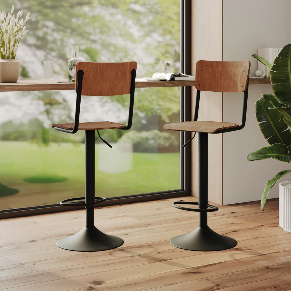 Set aus 2 höhenverstellbaren Barhockern 60/80 cm aus dunklem Holz
