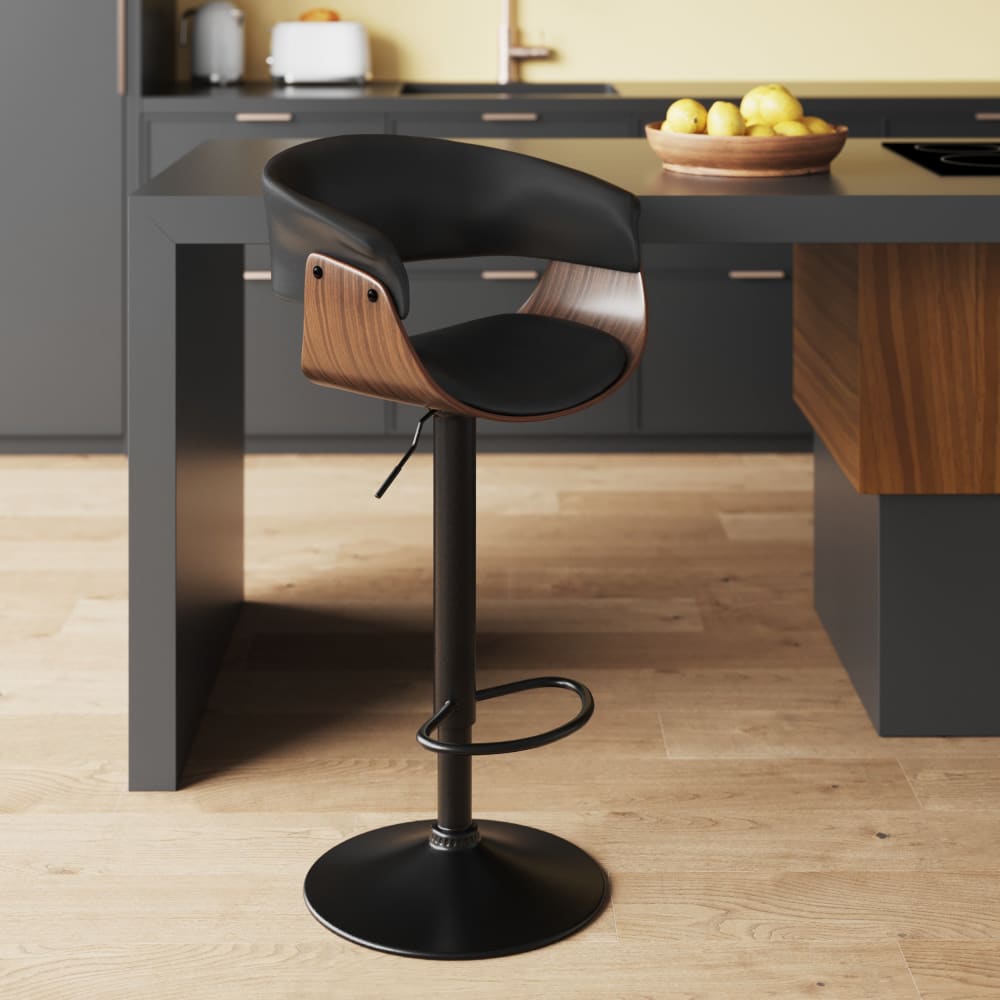 Sgabello da bar regolabile e girevole 59/81 cm in ecopelle nera -