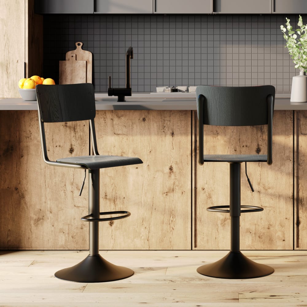 Set di 2 sgabelli da bar regolabili 60/80 cm in legno nero -
