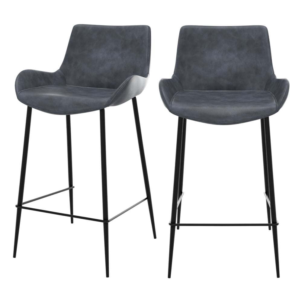 Set de 2 taburetes para isla de cocina en cuero sintético gris 65 cm