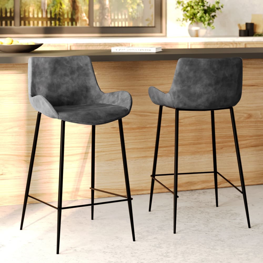 Set de 2 taburetes para isla de cocina en cuero sintético gris 65 cm - Maisons du Monde