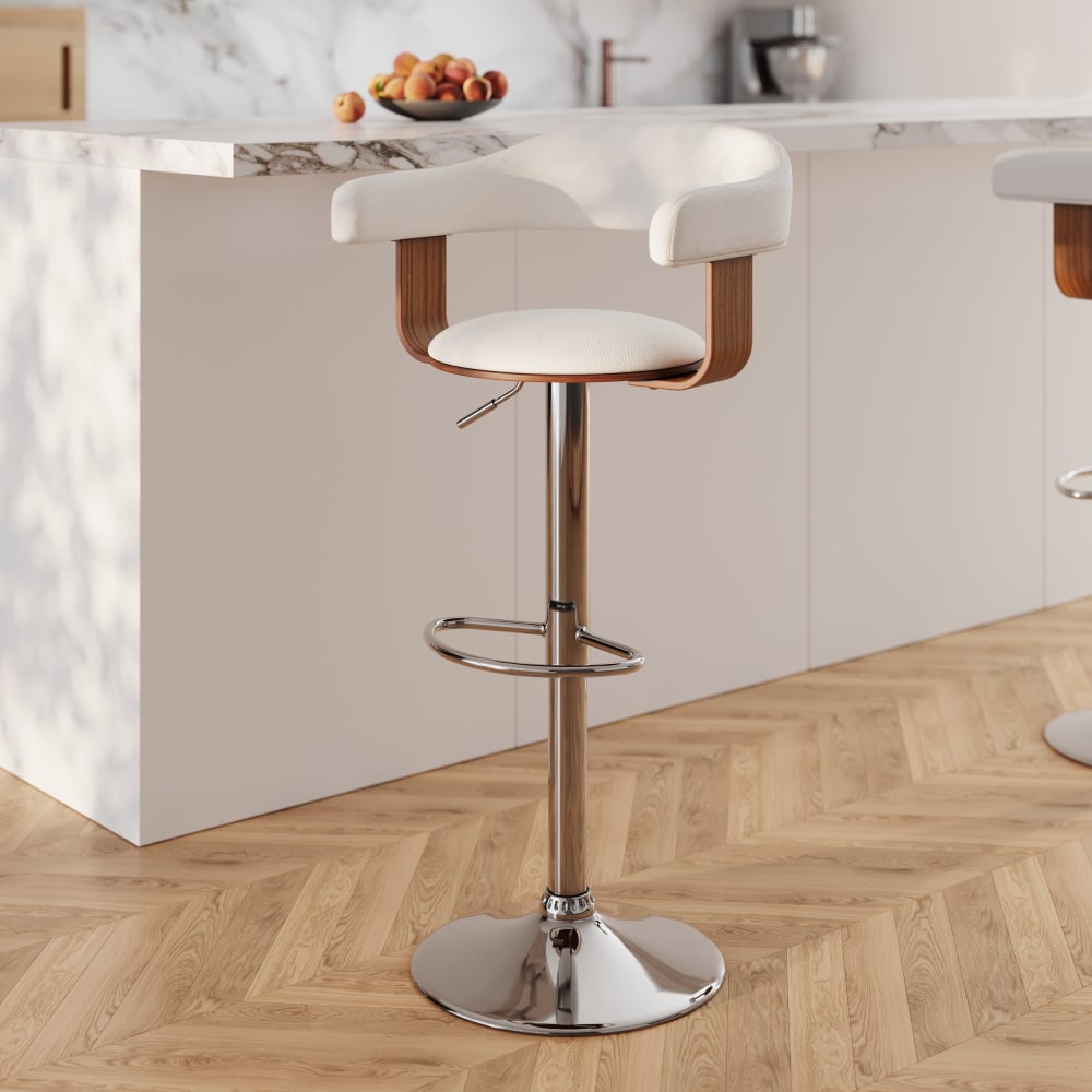 Silla de bar ajustable 62/84 cm en cuero artificial blanco - Maisons du Monde