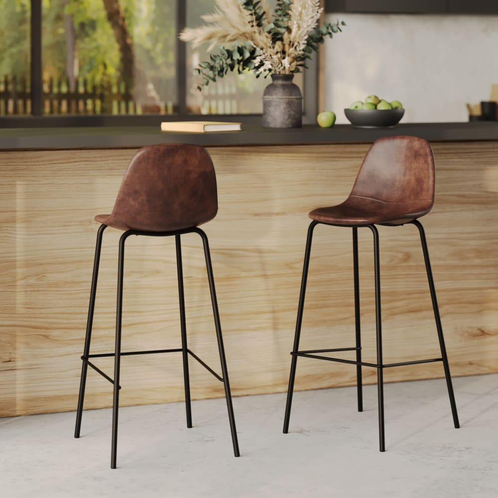 Set di 2 sgabelli da bar 75 cm in similpelle marrone - Maison