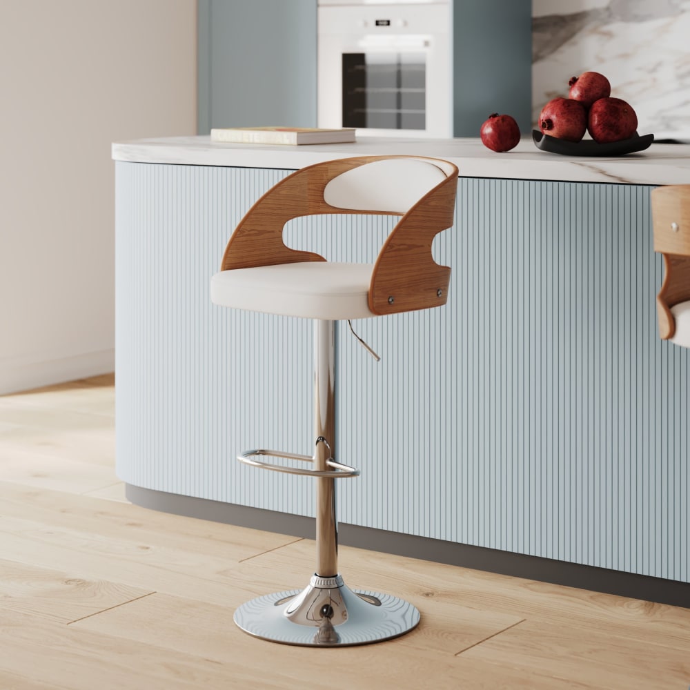 Silla de bar ajustable 62/84 cm en cuero artificial blanco - Maisons du Monde