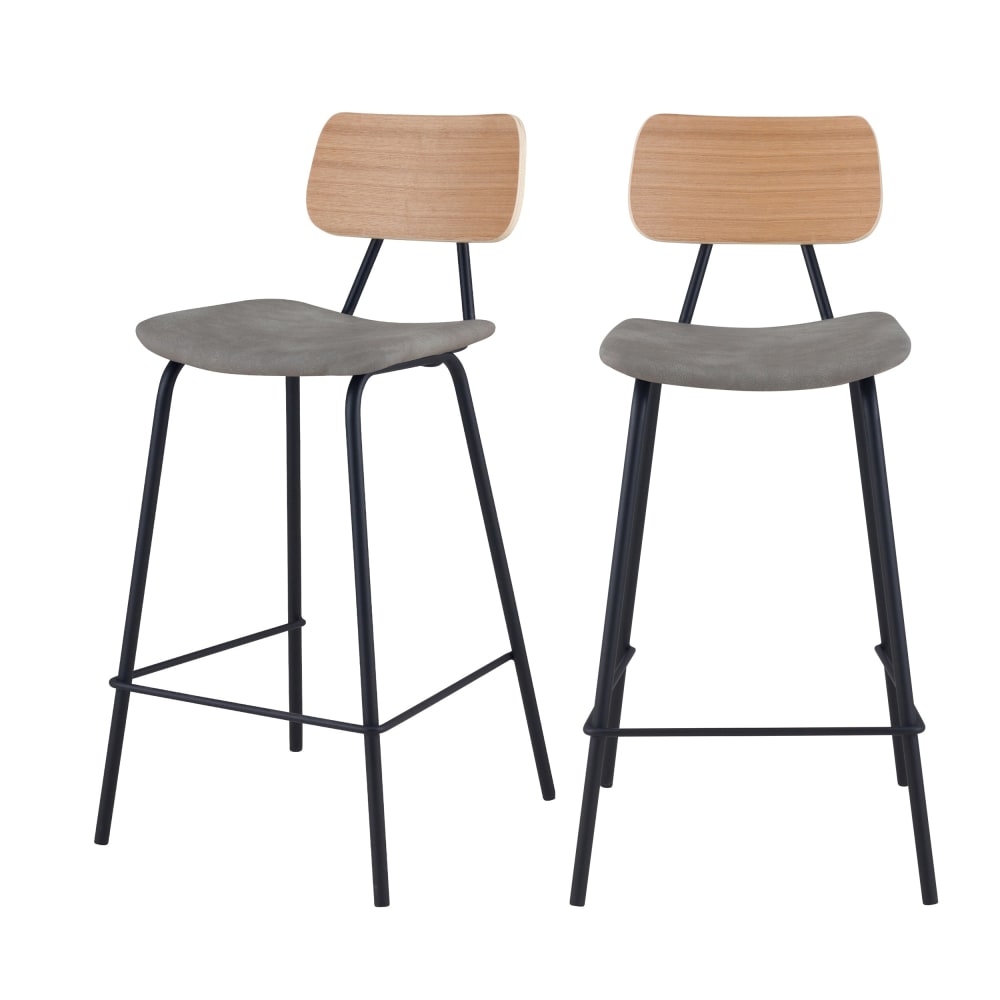Set de 2 taburetes para isla de cocina en cuero sintético gris 65 cm