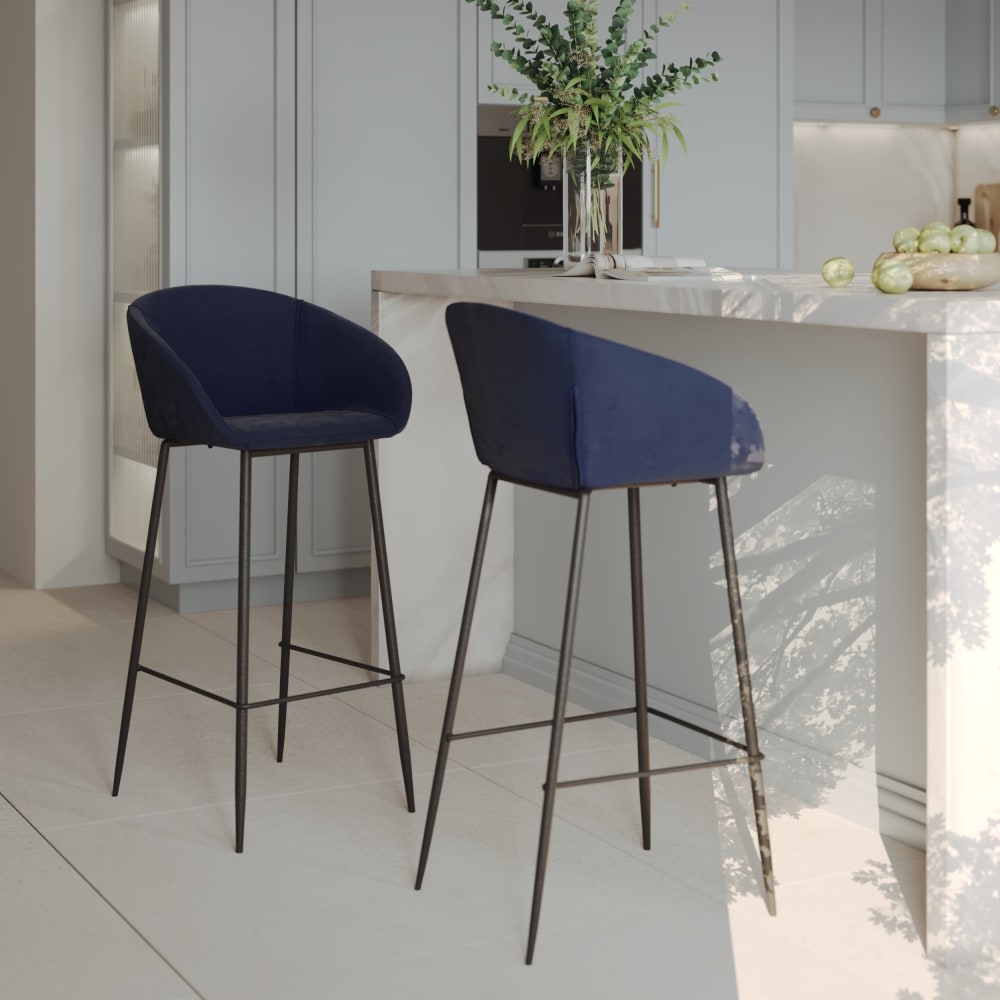 Set de 2 sillas de bar de terciopelo azul 75 cm