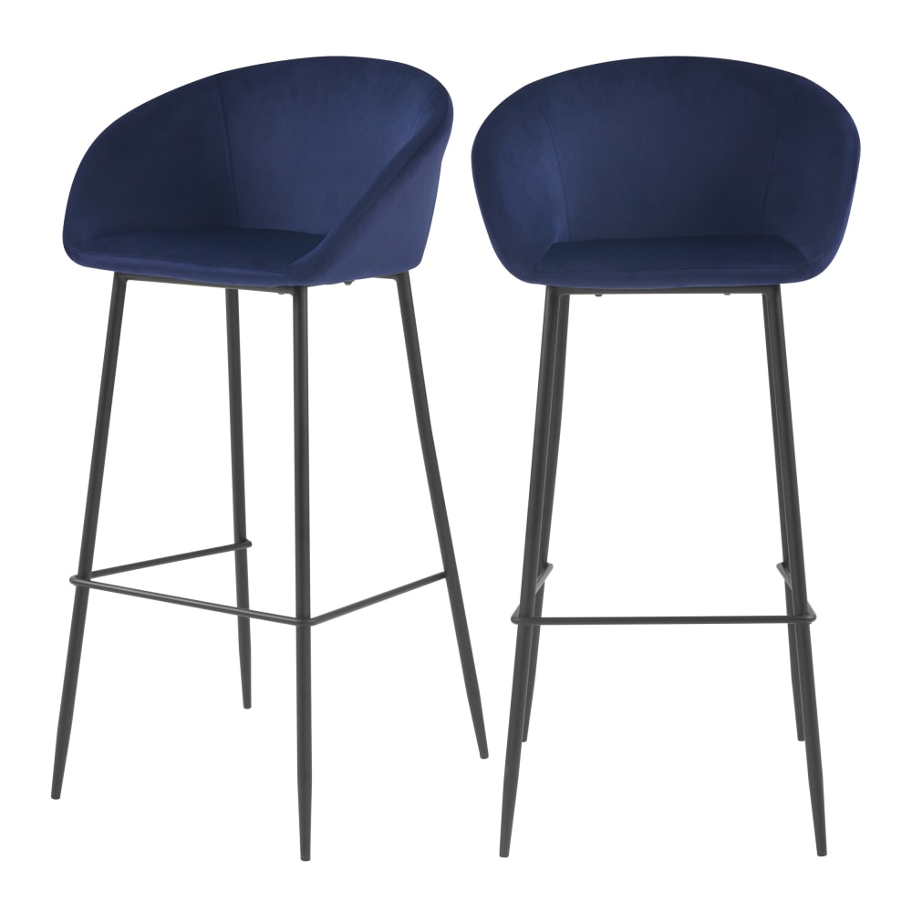 Maison Pavane Set von 2 Barhockern 75 cm in blauer Samt style classic chic - Samt