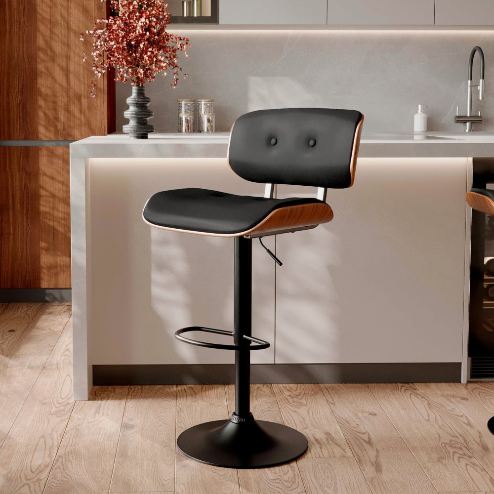 Sgabello da bar regolabile 65/86 cm in pelle sintetica nera -