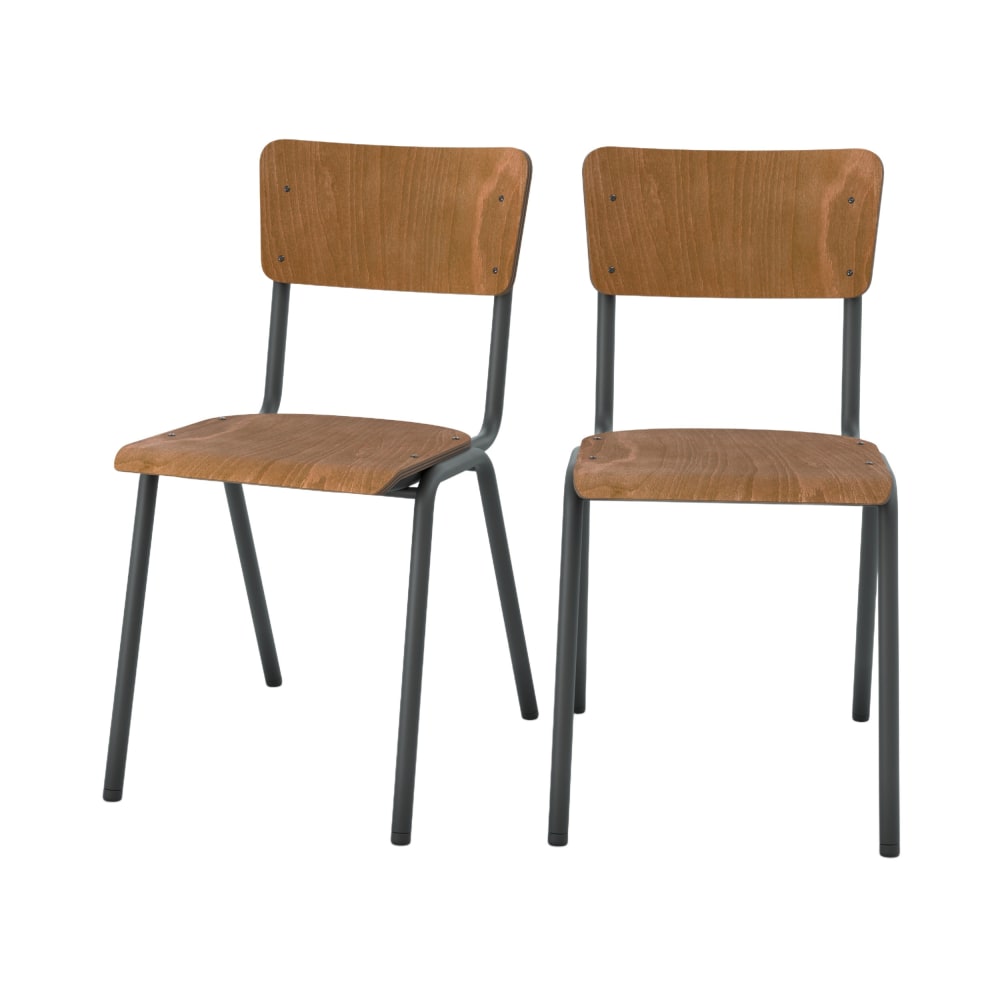 Set de 2 sillas escolares apilables de madera oscura