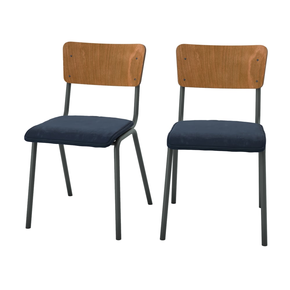 Maison Pavane Set aus 2 Stühlen aus dunklem Holz und blauem Velvet style vintage - Holz