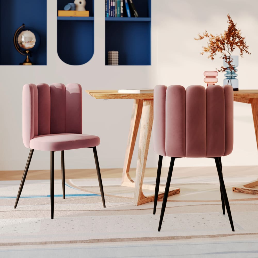 Set de 2 sillas de terciopelo rosa con patas de metal negro - Maisons du Monde